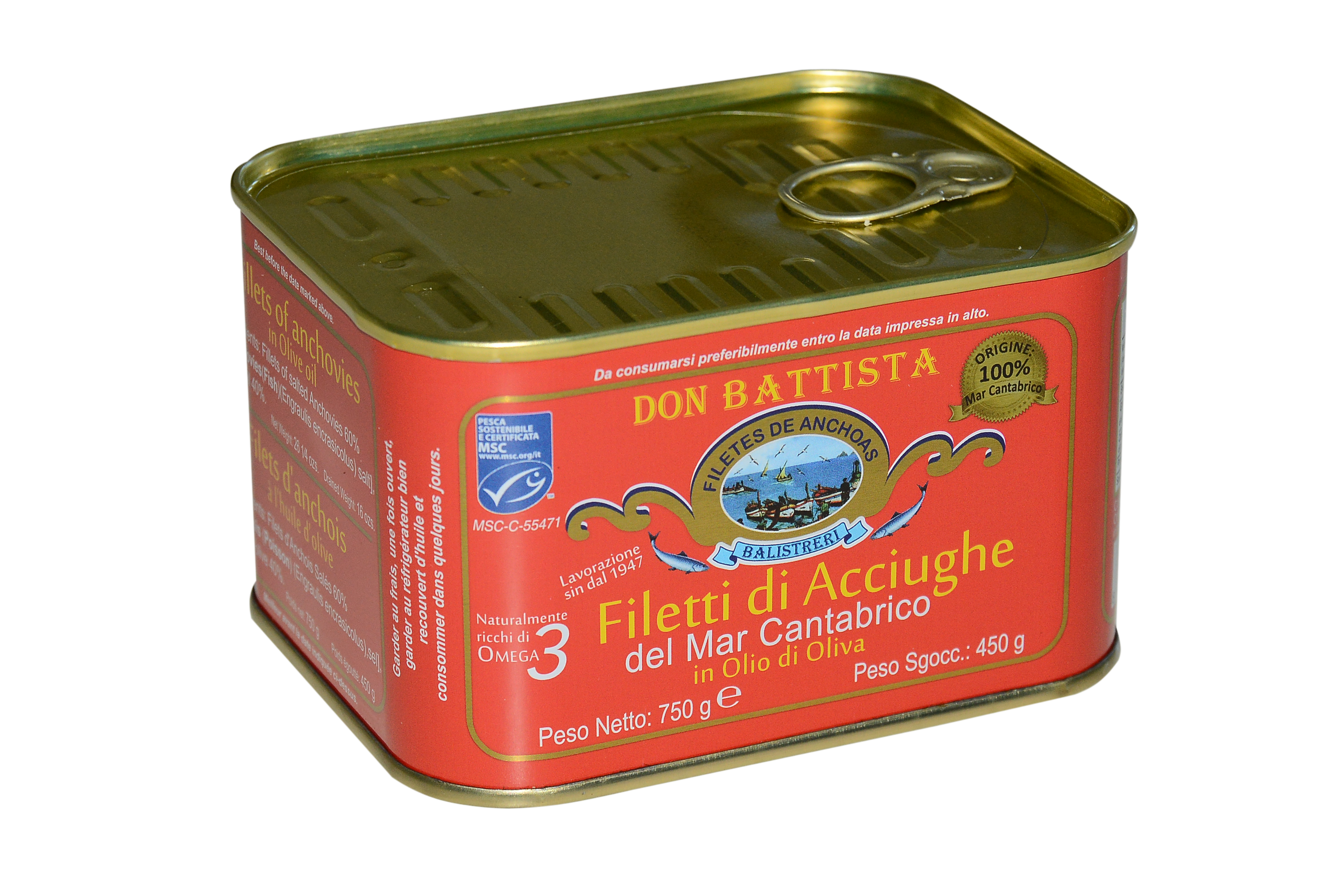 Don Battista Brand Premium Italian Anchovy Fillets in Olive Oil (750 g Tin)