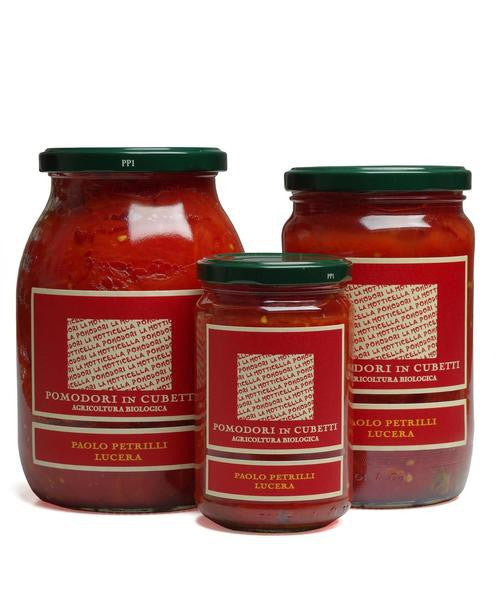 Tomates orgánicos cortados en cubitos (Pomodori Cubettati)